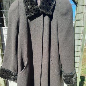 Womens vintage all wool faux fur trim brown coat sz 10